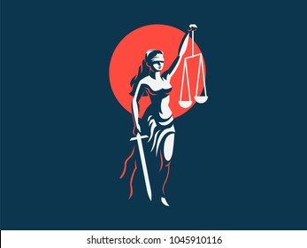 Diosa de la Justicia, Themis.emblema vectorial.