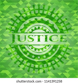 Justice green emblem. Mosaic background