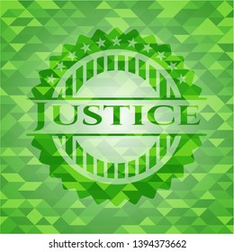 Justice green emblem with mosaic ecological style background. Vector Illustration. Detailed.