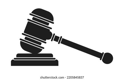 Justice hammer icon isolated on white background. Judge gavel sign. Vector symbol of law, auction and power.