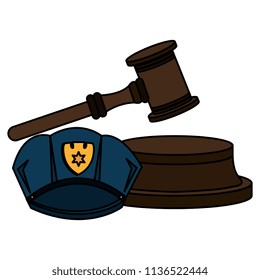 justice hammer with police hat
