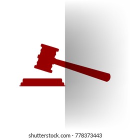 Justice hammer sign. Vector. Bordo icon on white bending paper background.