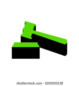 Justice hammer sign. Vector. Green 3d icon with black side on white background. Isolated.