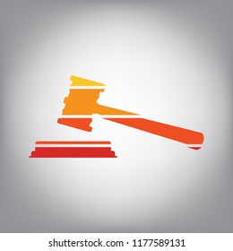Justice hammer sign. Vector. Horizontally sliced icon with colors from sunny gradient in gray background.