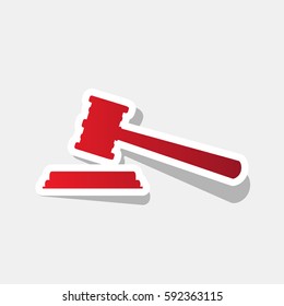 Justice hammer sign. Vector. New year reddish icon with outside stroke and gray shadow on light gray background.