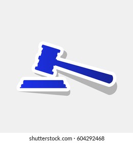 Justice hammer sign. Vector. New year bluish icon with outside stroke and gray shadow on light gray background.