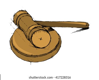 Justice hummer. Judge gavel. Hand drawn vector stock illustration