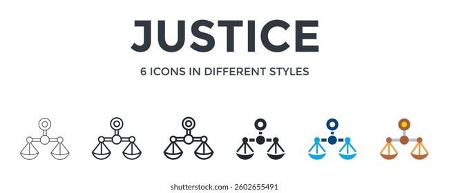 Justice Icon In Different Style Vector Illustration. Designed In Thin Line, Regular Line, Bold Line, Glyph, Color Fill, And Flat Style Can Be Used For Web