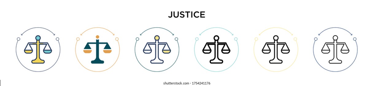 Icono de justicia en el estilo relleno, delgado, contorno y trazo. Ilustración vectorial de dos diseños de iconos vectores de justicia de color y negro se pueden utilizar para móviles, ui, web