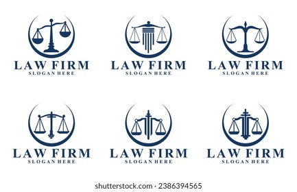 Justice icon set. Containing justice law. Court legal, lawyer, judgment, authority icons. Vector illustration