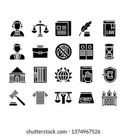 Justice icon set with glyph style vector illustration