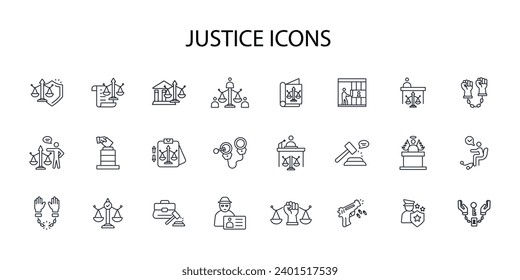Justice icon set.vector.Editable stroke.linear style sign for use web design,logo.Symbol illustration.