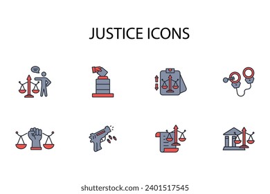 Justice icon set.vector.Editable stroke.linear style sign for use web design,logo.Symbol illustration.