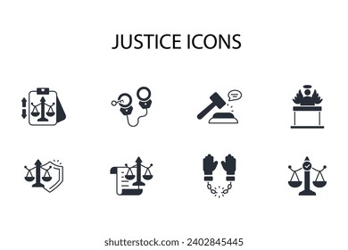 Justizsymbol set.vector.editable stroke.linear style sign for use web design,logo.Symbol illustration.