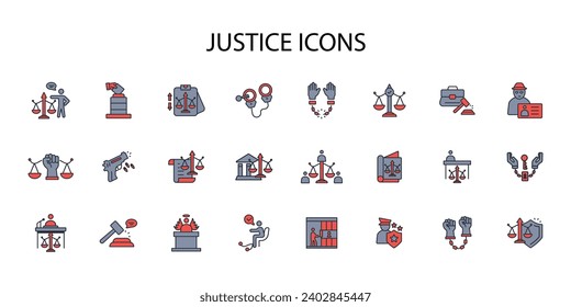 Justizsymbol set.vector.editable stroke.linear style sign for use web design,logo.Symbol illustration.