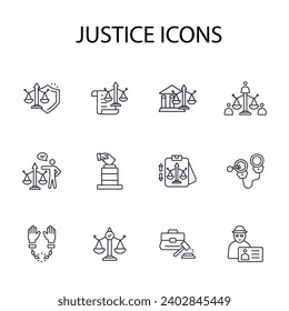 Justice icon set.vector.Editable stroke.linear style sign for use web design,logo.Symbol illustration.