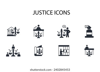 Justice icon set.vector.Editable stroke.linear style sign for use web design,logo.Symbol illustration.