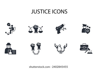 Justice icon set.vector.Editable stroke.linear style sign for use web design,logo.Symbol illustration.