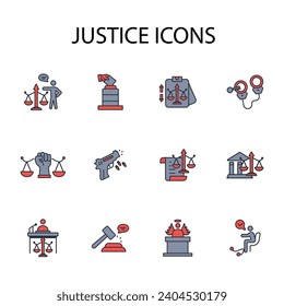 Juego de iconos de justicia.vector.Curso editable.Signo de estilo lineal para usar diseño web,logotipo.Ilustración de símbolo.