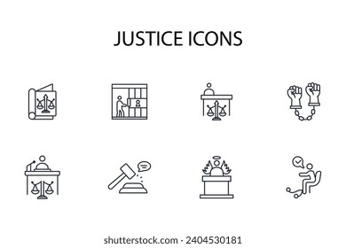 Justice icon set.vector.Editable stroke.linear style sign for use web design,logo.Symbol illustration.
