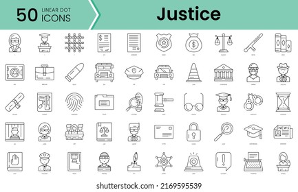 justice Icons bundle. Linear dot style Icons. Vector illustration