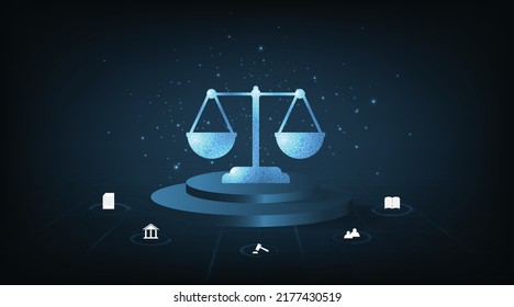 Justice and Internet law design.Cyber Law as digital legal services Labor law, Lawyer on Dark Blue background.