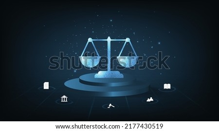Justice and Internet law design.Cyber Law as digital legal services Labor law, Lawyer on Dark Blue background.