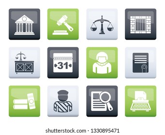 Justice and Judicial System icons over color background - vector icon set