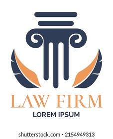 Justice and jurisprudence, law firm service of professional attorney and advocates. Consultation of specialists in court. Judgment and solving case. Emblem or label, badge or logotype. Vector in flat