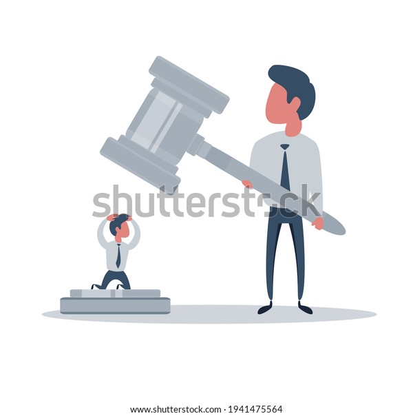 Justice and law. Accused\
person in the court waiting for issuance of the verdict. Vector\
illustration