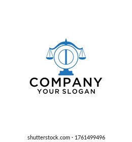 Justice law badge logo design template with scales vector illustration