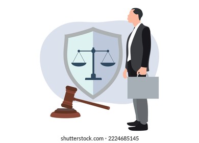 Justice and law concept. Male lawyer working. Legal law, advice and justice concept. Vector and Illustration