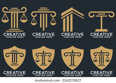 Justice law firm logo and business design. gold, firm, law, icon justice, business, Premium Vector