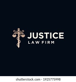 Justice law firm logo with gold color, firm, law, justice icon,