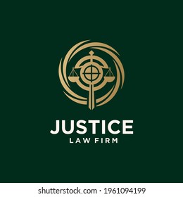 Justice law firm logo with gold color, firm, law, justice