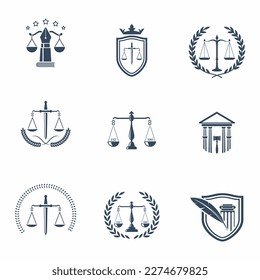 justice and law icon set vector