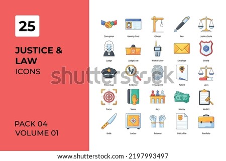 Justice and Law icons collection. Set contains such Icons as Justice and Law, agreement, attorney, balance and more
