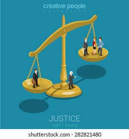 Justice and law, judgment and decision, court session, judicial sitting flat 3d web isometric infographic concept vector. Micro casual people judge bowls of scales. Creative people world collection.