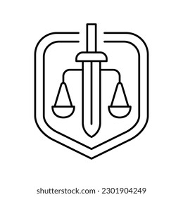 Symbol für das Justizrecht, Vektorgrafik. Rechtszeichen. isoliertes Kontursymbol