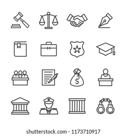 Justice and law lines icon set