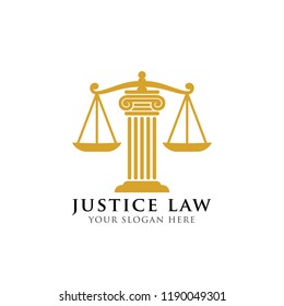 justice law logo design template. attorney logo vector design. scales and pillar of justice vector illustration