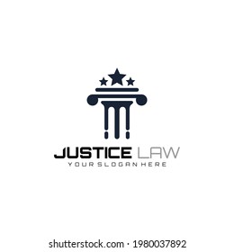 Justice law logo design template stock with pillar and stars