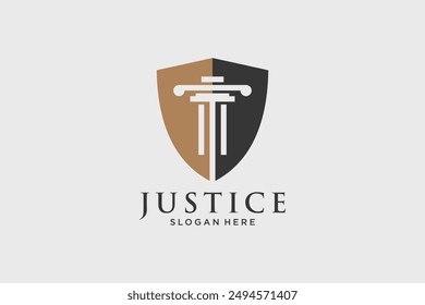 Justice law logo design vector template with shield icon and creative idea