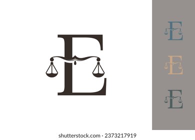 justice law logo with letter e logo design concept