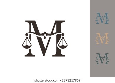 justice law logo with letter m logo design concept