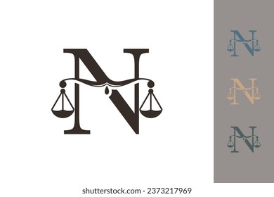 justice law logo with letter n logo design concept