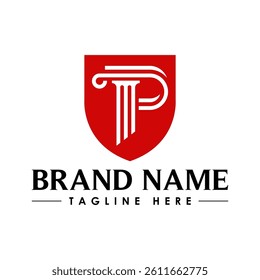 justice law logo with letter P logo design, shield law logo