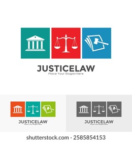 justice law set logo vector design. Suitable for business, education, legal services logo. Notary, justice, lawyer icon or symbol Vector