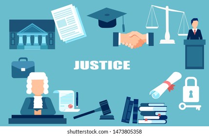 Justice and law system concept vector elements 