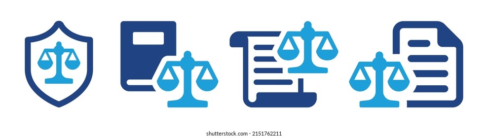 Justice and law vector concept. Legal document icon set isolated on white background.